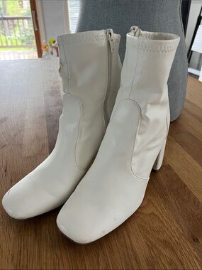 Women's White Mid-Calf Heeled Boots - Classic Stylish Design